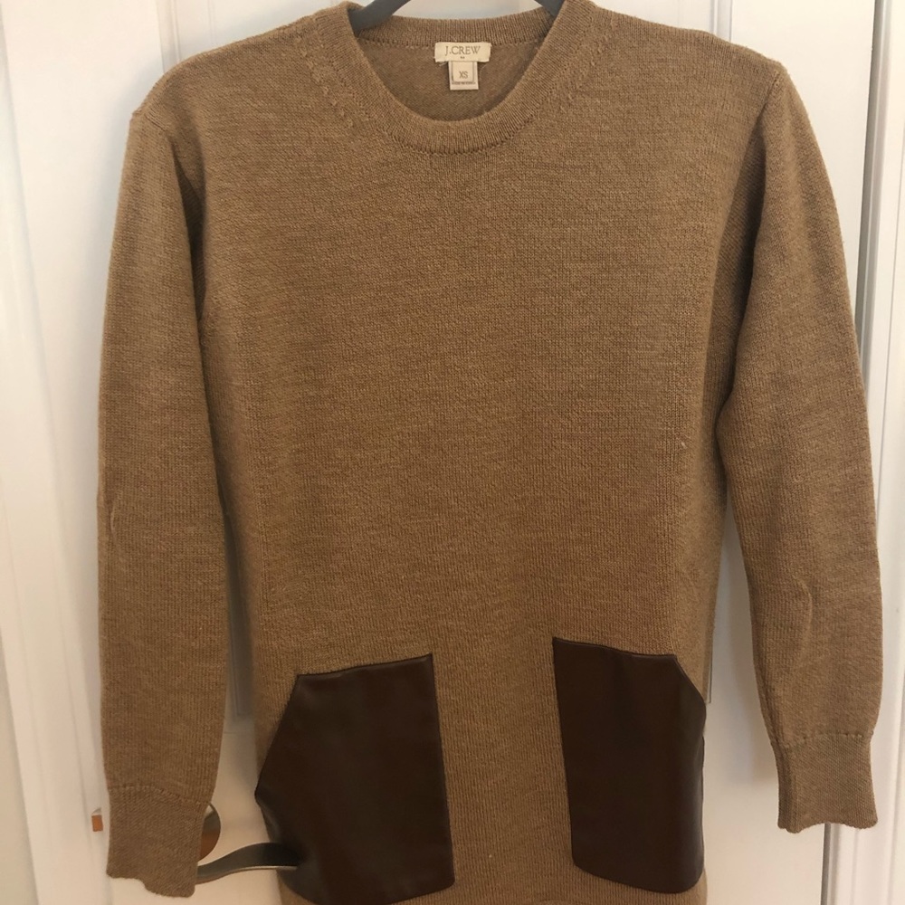 Jcrew brown sweater with leather pockets
